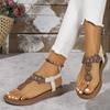 Lucyever Women's Bohemian Style Flat Sandals Beaded Clip Toe Gladiator Sandals Woman 2024 Summer Anti Slip Beach Shoes Size 42
