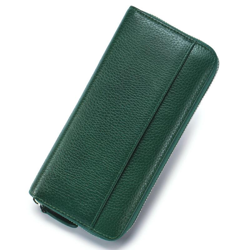 Cowhide Organ Bag, Long Zipper Lady's Wallet, Genuine Leather Large-capacity Clutch