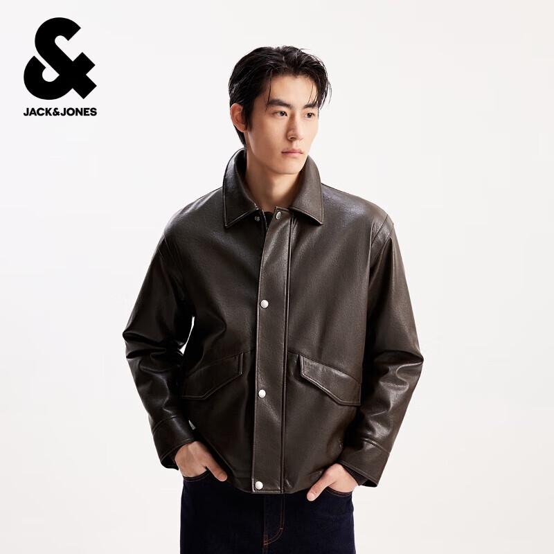 

Мужская осенняя куртка JACK&JONES 2025 с воротником-стойкой, текстурированная, из искусственной кожи, на подкладке