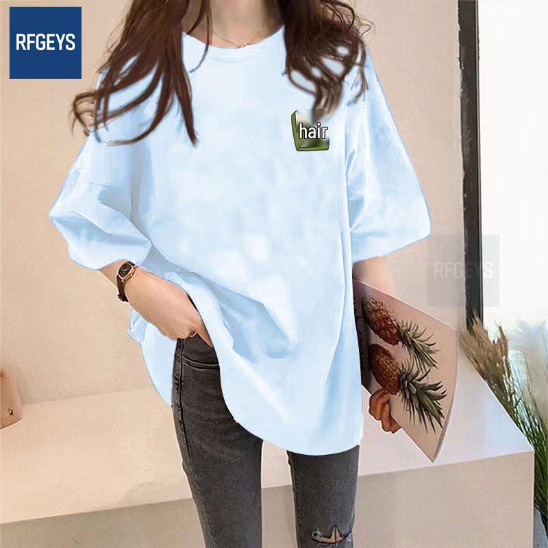 

Plus Size Mid-Length T-Shirt for Women - Loose, Slimming, Short Sleeve, Trendy Design, Flaw-Hiding, Summer Sale. L (Recommended 115-135 Jin)