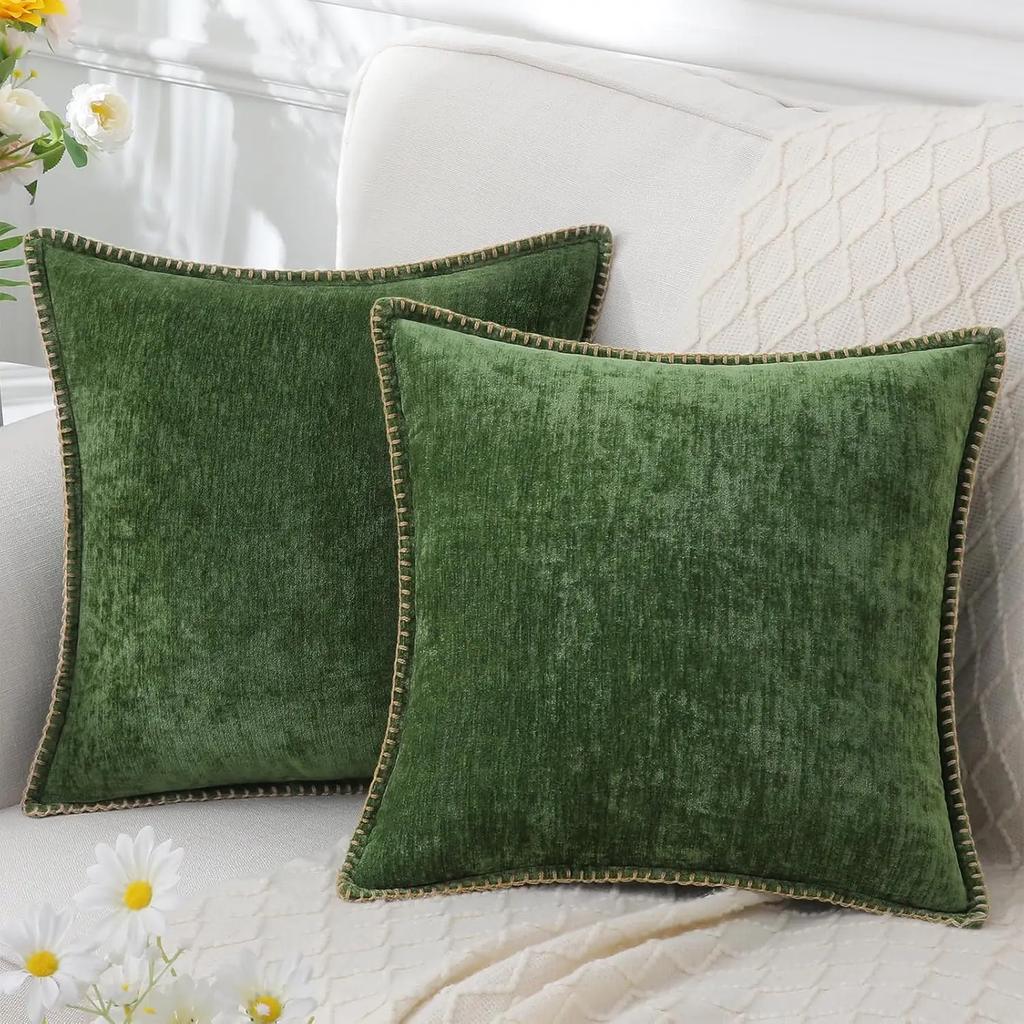 Chenille Soft Throw Pillow Covers  Spring Farmhouse Velvet Pillow Covers, Decorative Square Pillow Covers with Stitched Edge