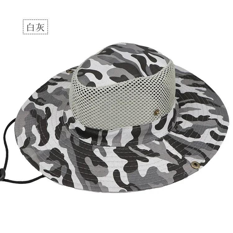 Camouflage Mesh Bucket Hats Wide Brim Beach Hat UV Protection Breathable Hunting Fishing Climbing Hiking Hat Outdoor Men Sun Hat