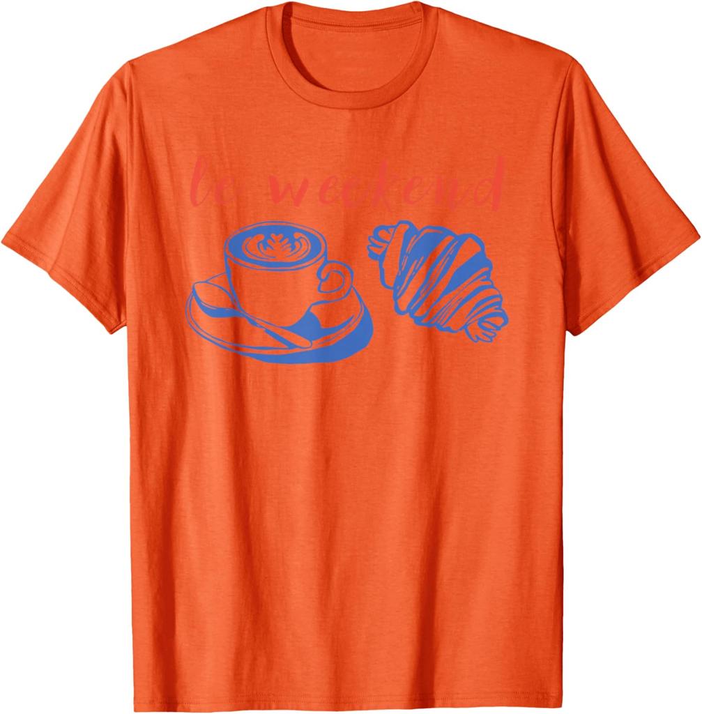 Le Weekend Coffee Croissant Graphic Tee Relaxing Casual Short Sleeve TShirt