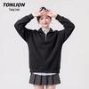 TonLion Women's Polo Collar Heavyweight Cotton Sweatshirt