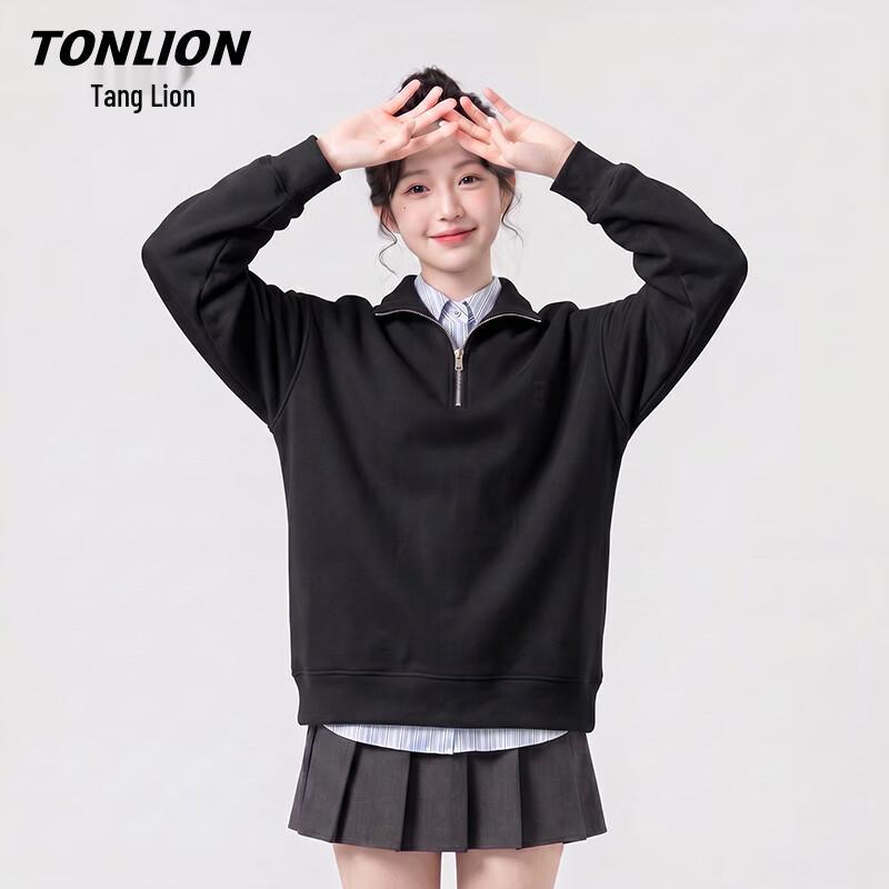 TonLion Women's Polo Collar Heavyweight Cotton Sweatshirt