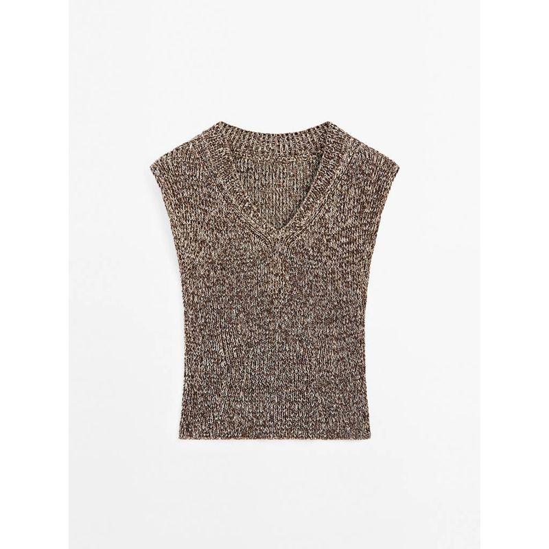 MD Women clothes French style Simple Pure Cotton Two-Color Yarn V-neck Sleeveless Knitted Sleeveless t-shirt Top Tide 05691733700