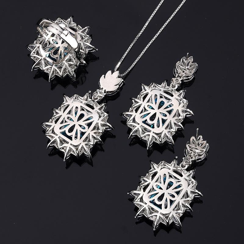 Jewelry Copper Gold-Plated Retro Simulation Aquamarine Plus Bottom Women'S Handmade Diamond-Encrusted Set Main 10 * 14