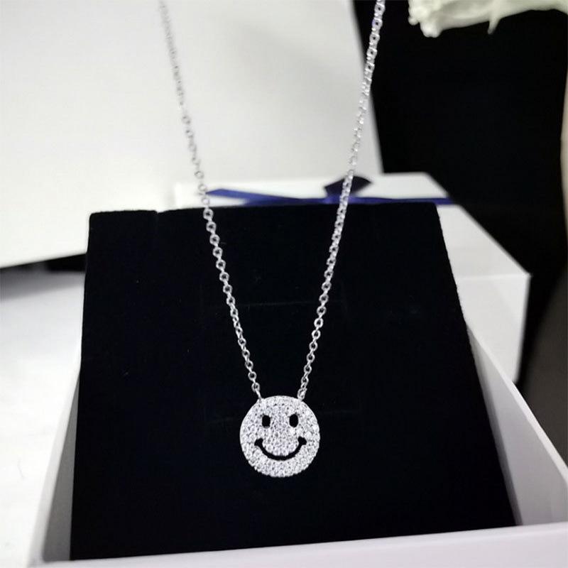 Trendy Zircon Smile Face Necklace: Women's Clavicle Chain with Hip Hop Korean-Japanese Design
