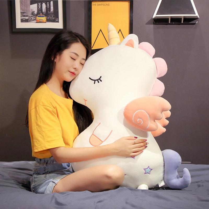 50-90cm Cartoon Giant Unicorn Plush Doll Pillow Soft White Green Pink Star Wings Flying Horse Animal Stuffed Toy Home Decor