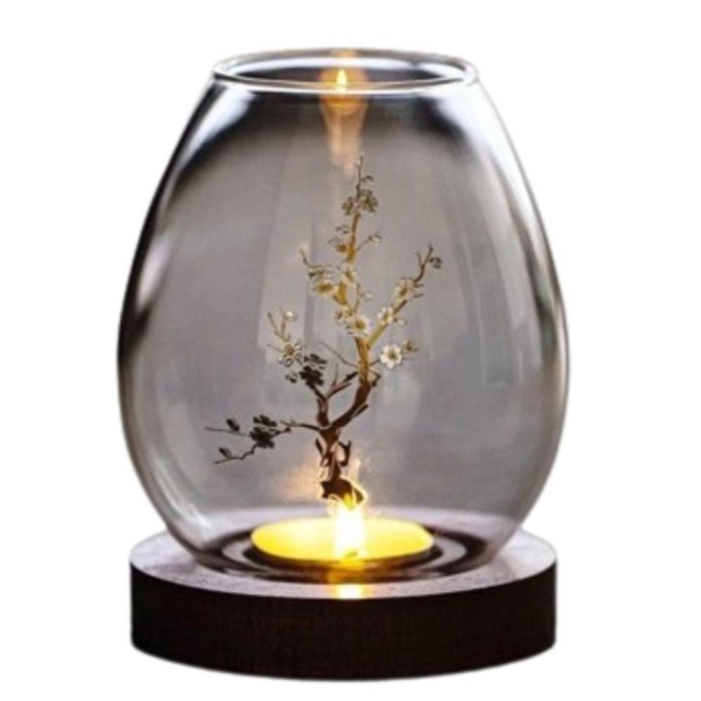 Glass Candlesticks with Cup Cover Round Table Decoration Ornaments Windproof Candle Holders  Home