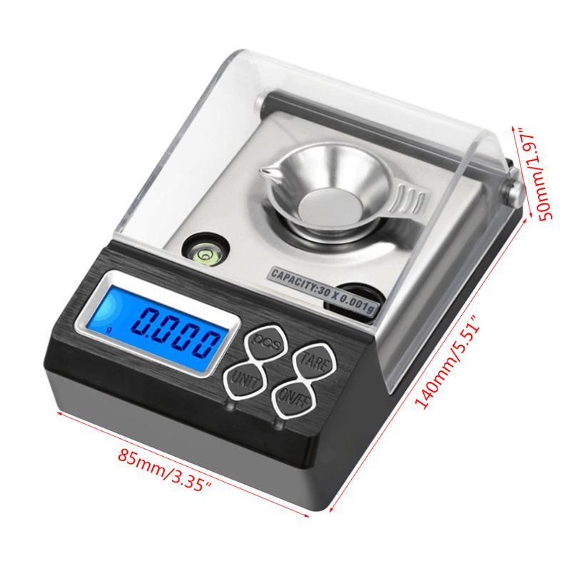 30G x 0.001g High Precision Digital Scale Gem Powder Scale Milligram Includes Read in g /oz/ozt/for T/ct/gn Switchable B