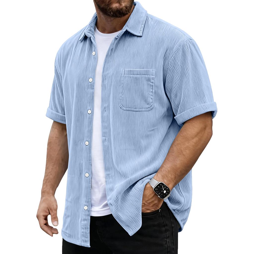 Men's Versatile Casual Corduroy Button-down Short-sleeved Shirt With Pockets