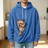Unisex Casual Color Long Sleeve Hooded Knit Jacket with Pet Pocket