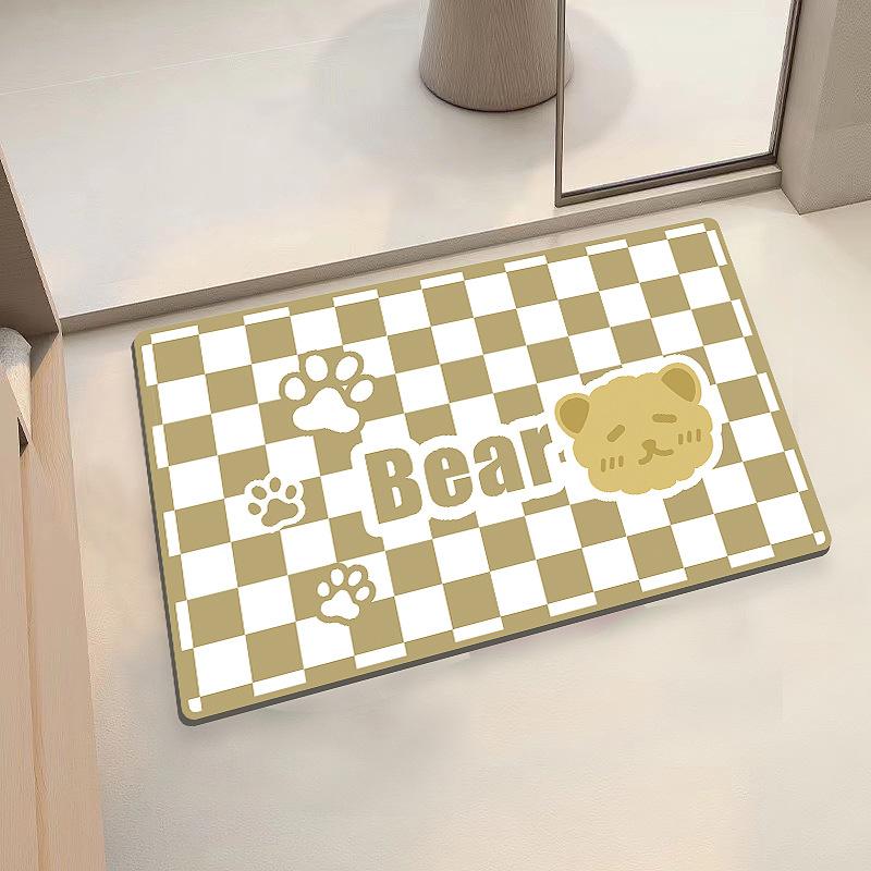 Checkerboard Soft Diatom Mud Absorbent Mat Bathroom Bathroom Door Non-slip Quick Drying Mat Door Mat Entry