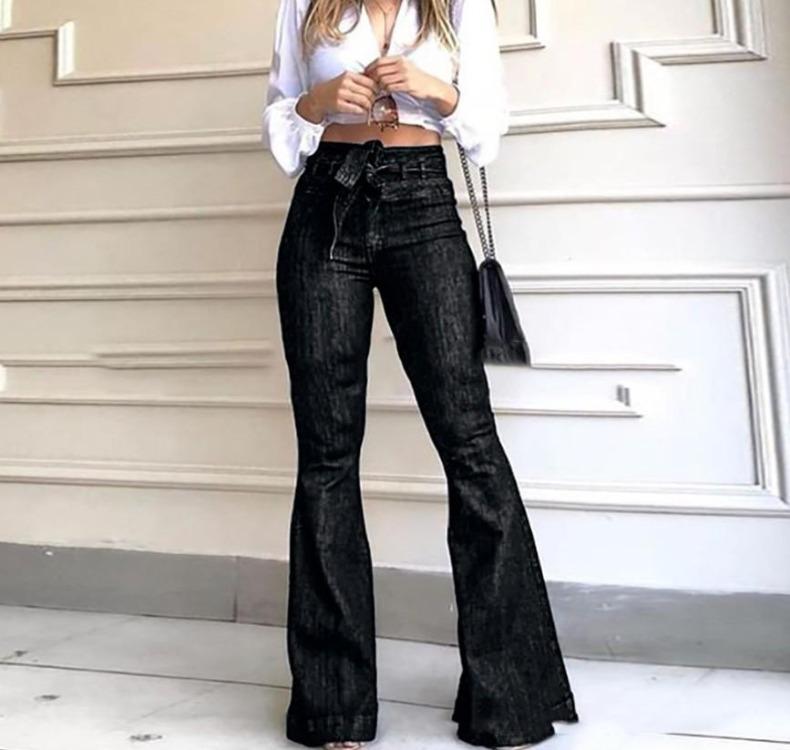 Jeansi Retro cu Talie Înaltă Bootcut pentru Femei Pantaloni Denim Elastici cu Picior Larg Talie cu Centură Lifting Fesieri Pantaloni Evazați Îmbrăcăminte Casual