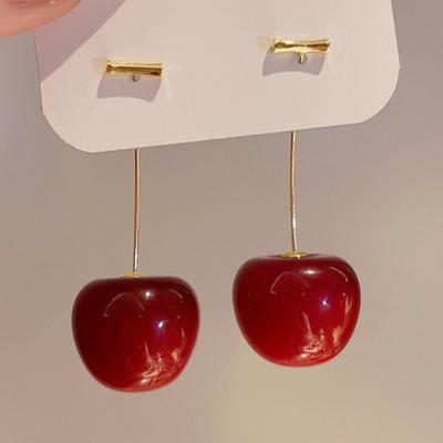 Pendientes de Cereza Roja Dulce para Mujer Moda Delicados Diseño de Fruta Pendientes Colgantes para Boda Fiesta Joyería Coreana para la Oreja Regalo