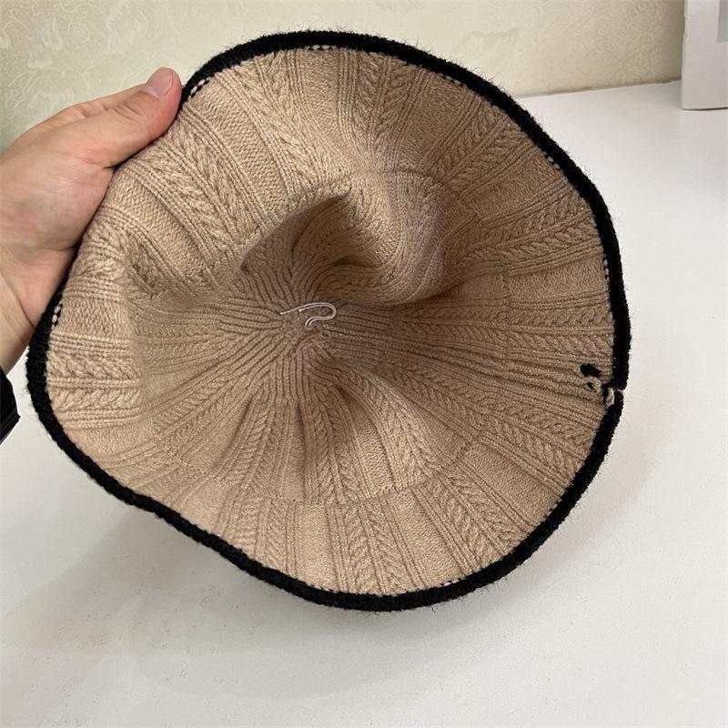 Simple bucket hat women's autumn and winter new contrasting color knitted bucket hat fashion sunshade sunscreen hat