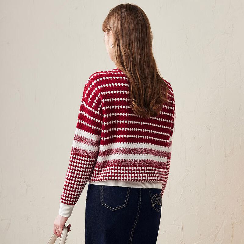 KEMENG BOKA Women's Striped Round Neck Chunky Wool Sweater