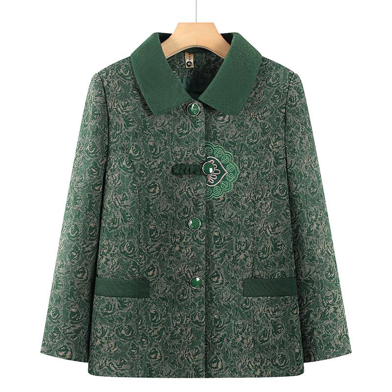 Stylish Spring Embroidered Lapel Jacket for Middle-Aged and Elderly Women