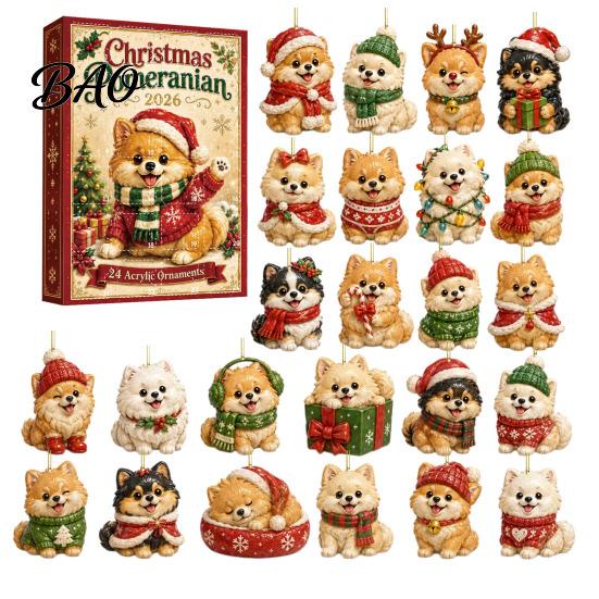 Gift for Dog Lovers Cute Puppies Advent Calendar, 24 Days Christmas Countdown Calendar with 2D Acrylic Hanging Decor Flat Pendants Tree And