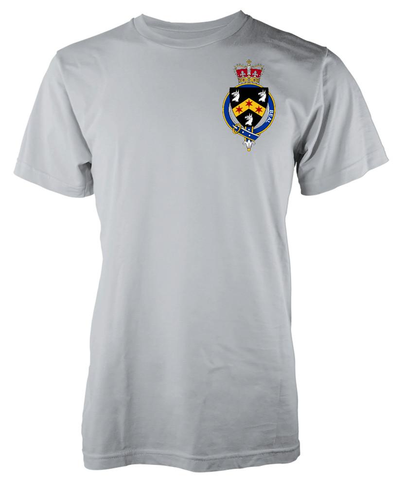 

Personalised Family Name Beal T-Shirt Family Crest Badge Coat Of Arms Adult 4XL