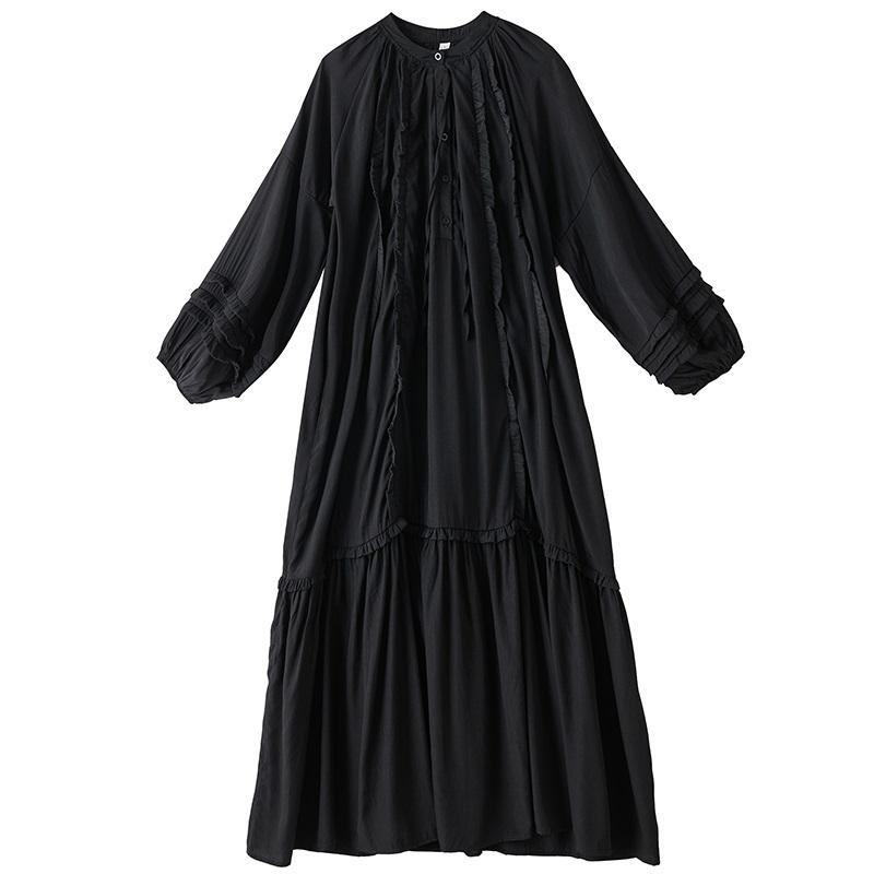Langarm Übergröße Vintage Schwarz Neu in Kleidern für Frauen lässig locker Frühling Herbst Kleid