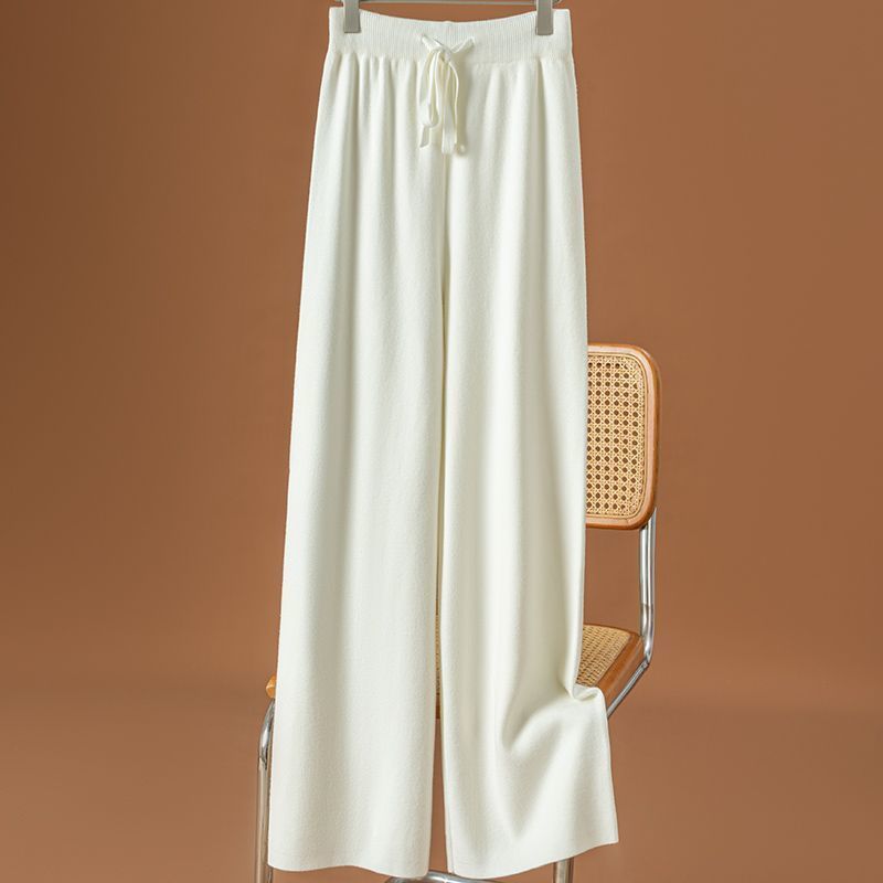 

Осенне-зимние элегантные шерстяные широкие брюки женские с высокой талией свободные утолщенные повседневные брюки для уборки корейские повседневные трикотажные длинные брюки 3XL белый