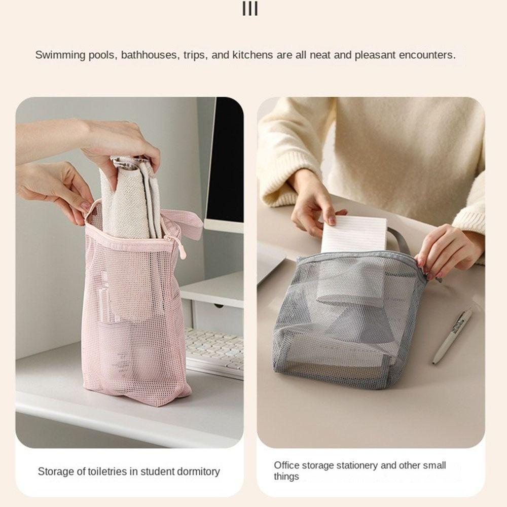 Large Capacity Mesh Toiletry Bag Breathable Washing Handbag Simple Toiletry Storage Bag Girls