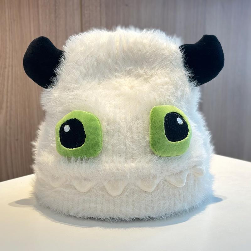 

Новая милая плюшевая шапка-монстрик для женщин, осенне-зимняя теплая двухслойная утолщенная шапка-пуловер, забавная шапка от холода M（56-58cm）