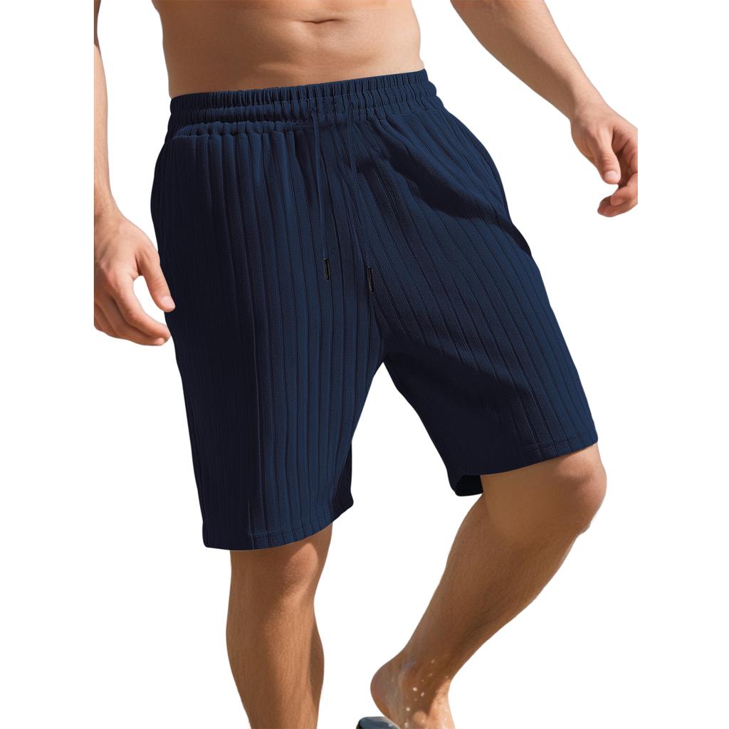 Men's Multi-pocket Sport Shorts With Drawstring And Striped Beach Pants