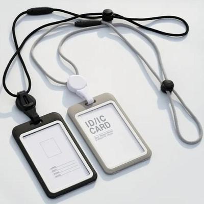 Vertical Double Side ID Badge Holder With Adjustable Neck Lanyard Retractable Anti-Slip Design Work Card Case