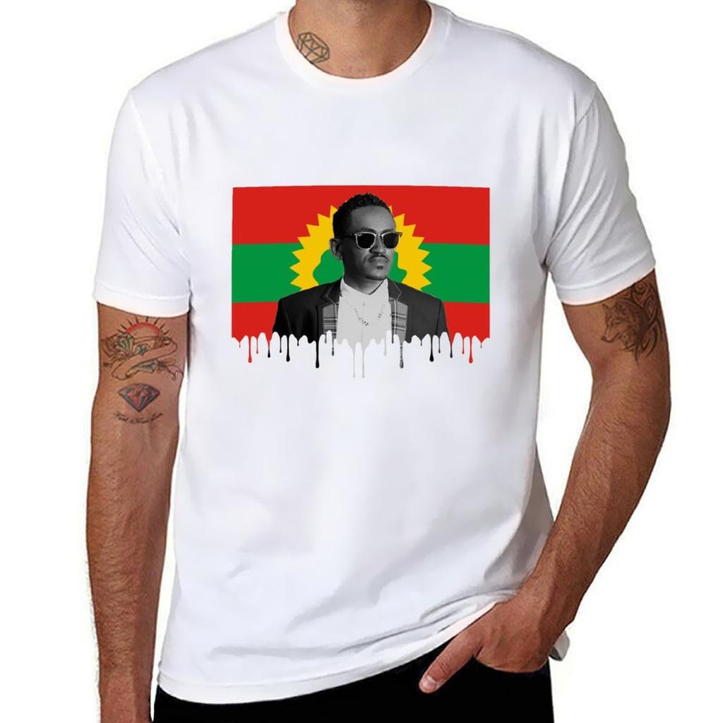 Hachalu Hundessa With Oromo Flag TShirt Big and Tall Solid Color TShirt