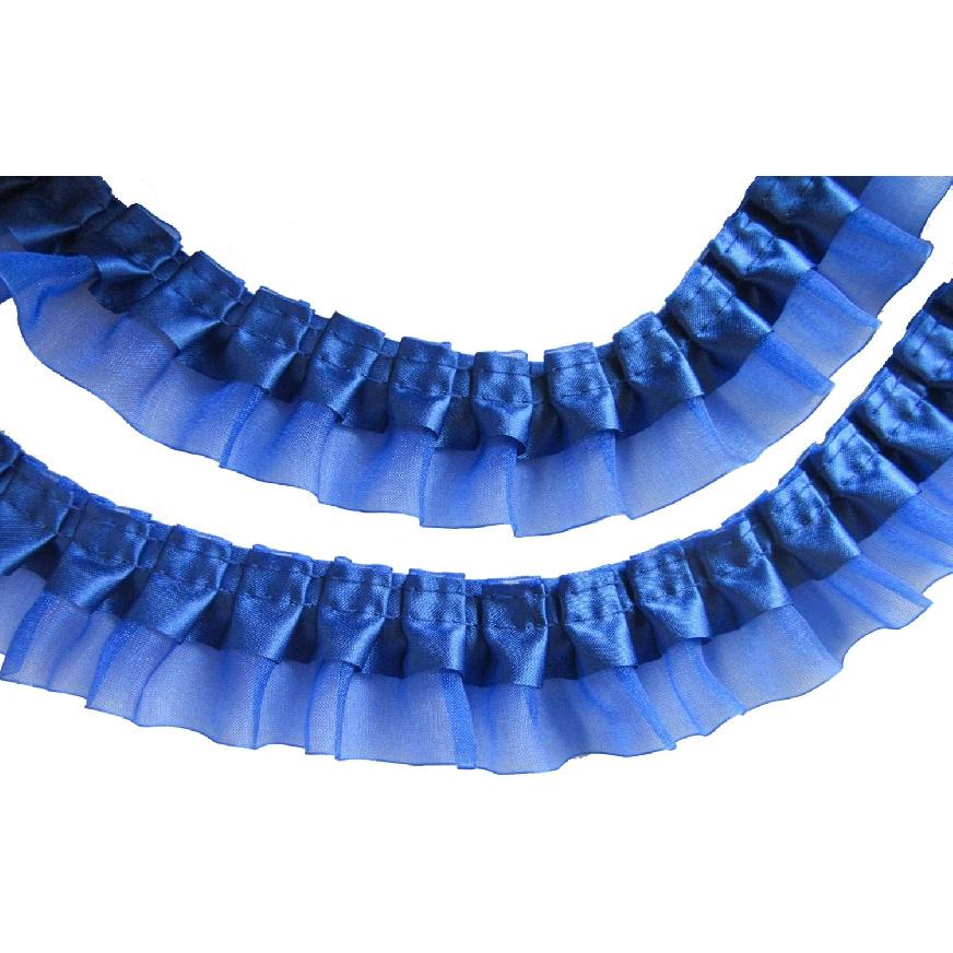 YYCRAFT Pack of 5y Two Tone Satin Organza Lace Edge Trim 1.5" Wedding Ribbon Sewing (Royal)