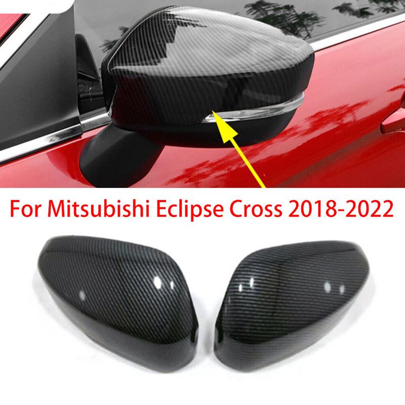 For Mitsubishi Eclipse Cross 2018- Rearview Side Mirror Cover Wing Cap Exterior Door Rear View Case Trim Carbon Fiber Look
