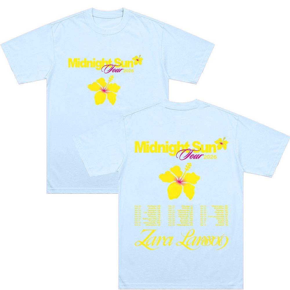 Z-Zara Larsson Midnight Sun Tour 2026 T-shirts Short Sleeve Cotton Male T Shirt Casual Fashion Unisex Streetwear Hip Hop Clothes