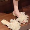 French style with skirt slippers women's summer wear 2025 new mesh fairy style flower thick heel cool slippers