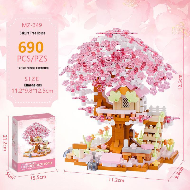 Forest Log Cabin & Windmill Treehouse Building Set - Compatible with LEGO, Educational Blocks for Kids