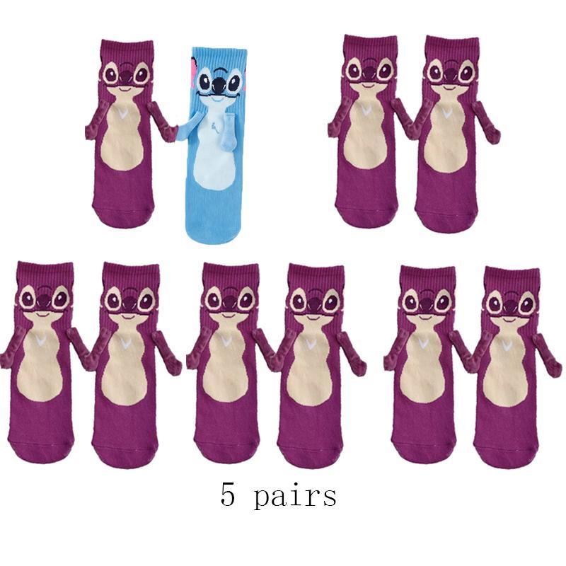 Stitch Magnet Hand In Hand Sock Cartoon Fun Fashion Soft Comfortable Creative Adults Children Christmas Stocking Toy Gift