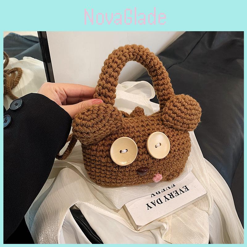 Bolsa de malha adorável com estampa de desenho animado, leve e com um design fofo, perfeita para crianças e pais.