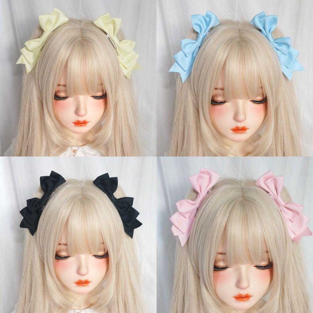2Pcs Fabric Bow Hair Clips Lolita Cosplay Hairpin Cute Duckbill Clips Headdress