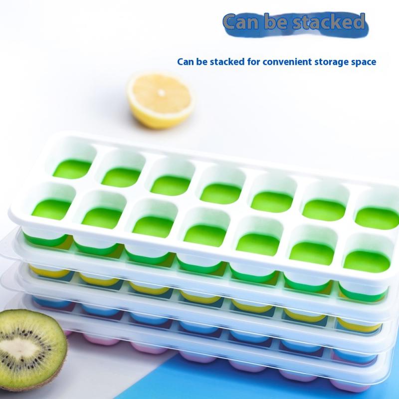 Ice Cube Tray Mold With Lid Silicone Square 14 Cube Easy Release Ice Cube Molds Summer Kitchen Bar Diy Iced Cocktail Freeze Tool