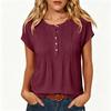 Women's Casual Color Button Front Round Neck Short Sleeve Blouse for Everyday Wear