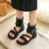 Girls Open Toe High Ankle Sandals Roman Style Princess Shoes Kids Ages 4-12 Rubber Sole Side Zip