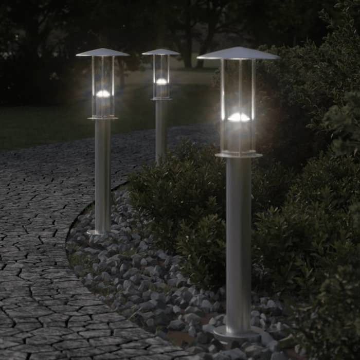 VidaXL Lampadaires d'extérieur 3 pcs argenté 60 cm acier inoxydable, éclairage au sol d'extérieur, éclairage au sol de 4006350