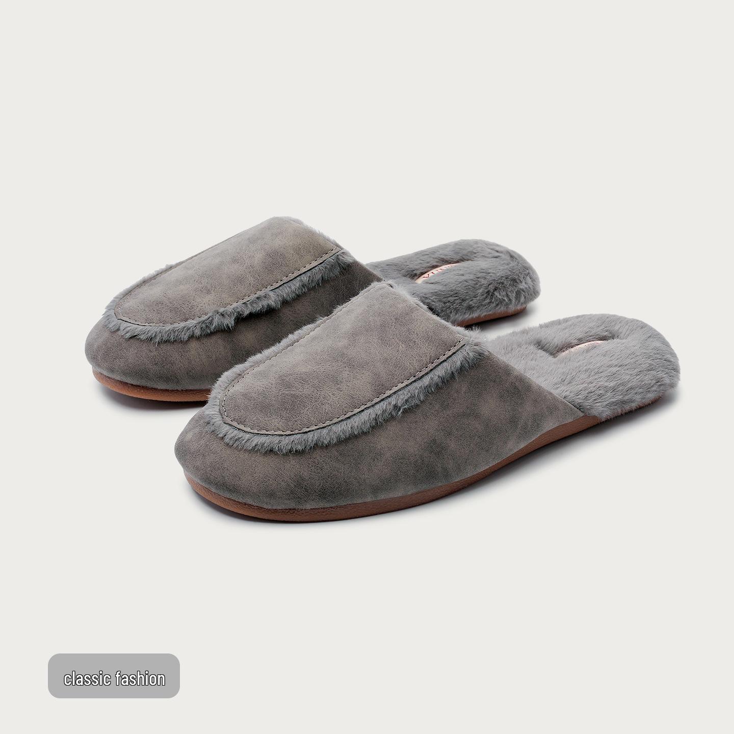 

Classic Matte Dark Plush Leather Cotton Slippers - Waterproof, Warm, Anti-Slip, Lightweight for Men & Women 44/45 (fits 43-44)