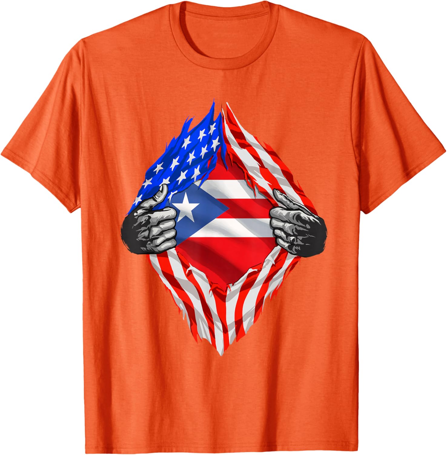 Puerto Rico American Flag Rip Effect Graphic Tee Patriotic Boricua Men Casual T-Shirt 4XL
