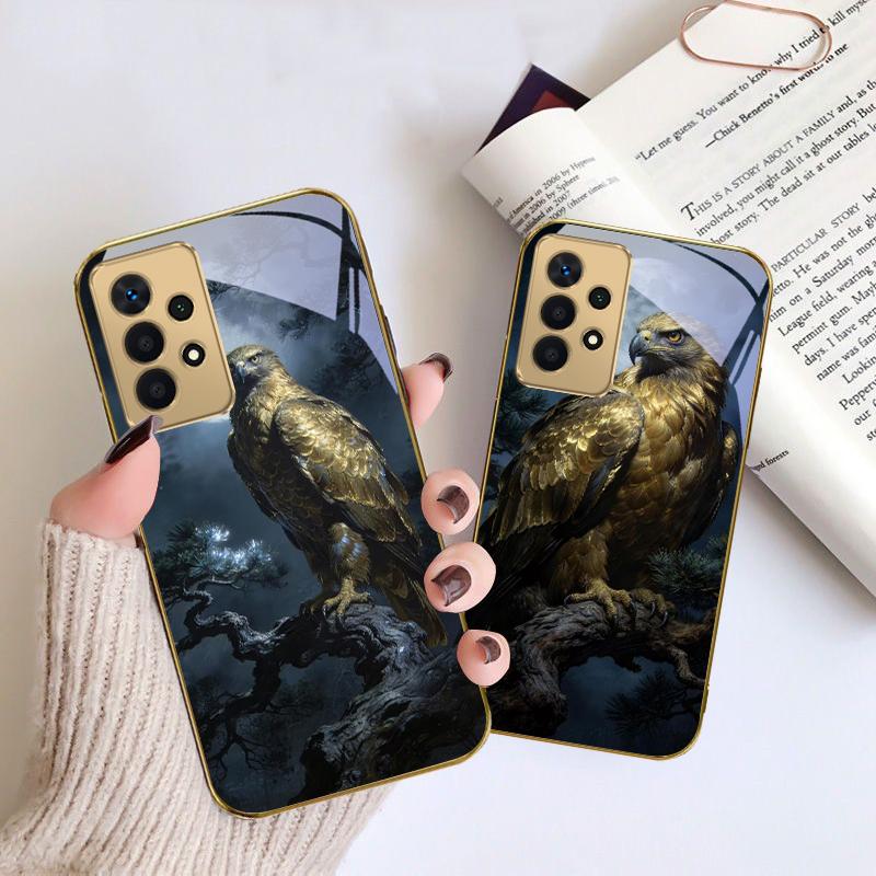 Golden Eagle with Wings For Samsung A 01 52S A04 A05S A10 A12 A13 22 23 24 36 42 M02 Note 10 20Ultra 8 9 Golden glass phone case