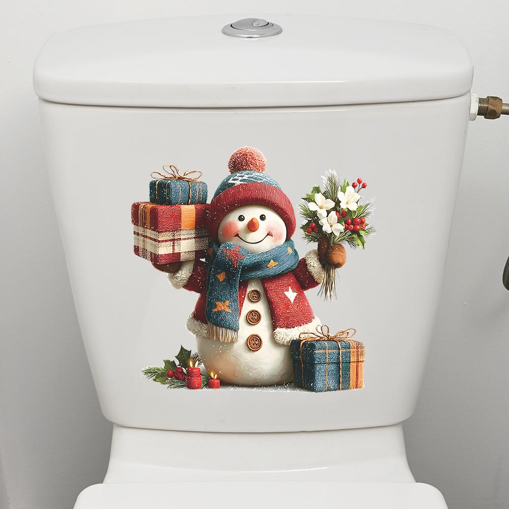 Cartoon Christmas Snowman Flowers and Gifts Bathroom Toilet Stickers Decorative Stickers