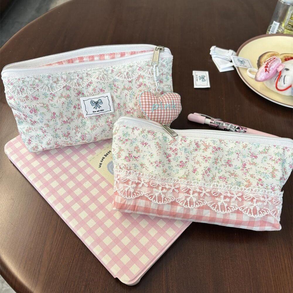 New Lace Floral Design Pen Bag Large Capacity Multifunctional Pencil Case Stationery Bag Gift