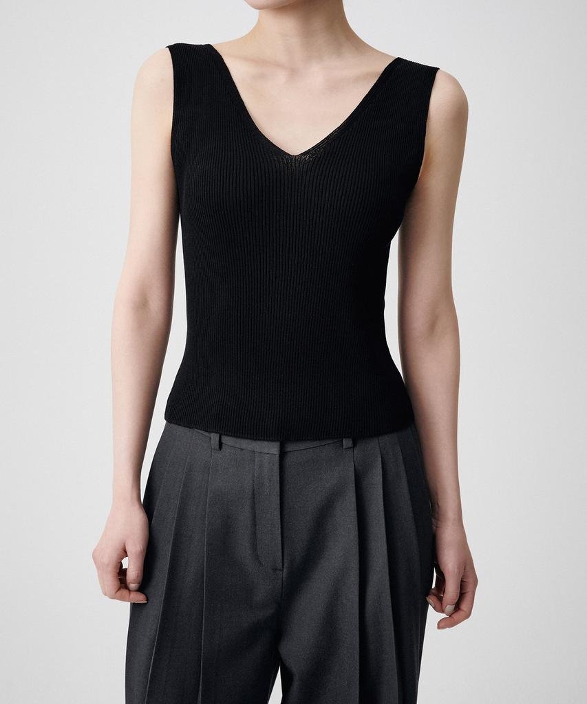 MUSINSA STANDARD WOMAN Women'S Ribbed V-Neck Knit Sleeveless Top [Black]